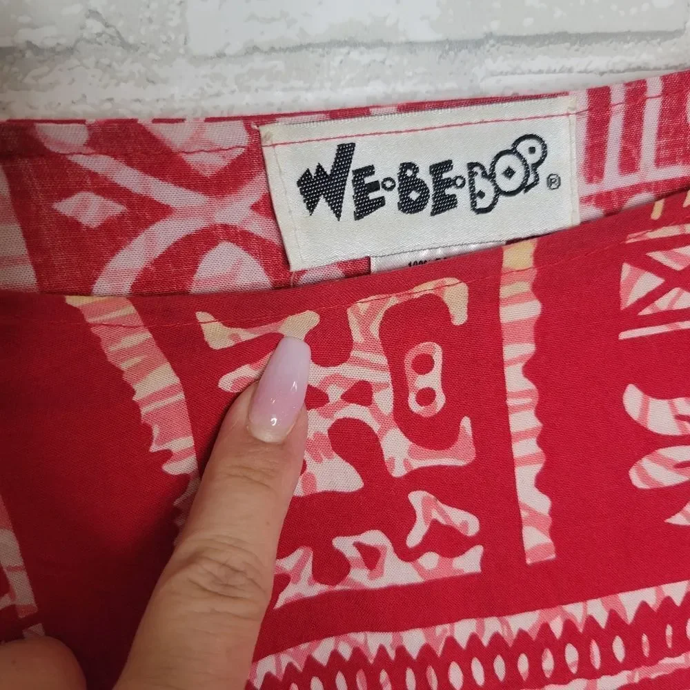 We Be Bop Vintage Red Hawaiian Tropical Print Tassel Mumu Popover Maxi Dress - Picture 3 of 5